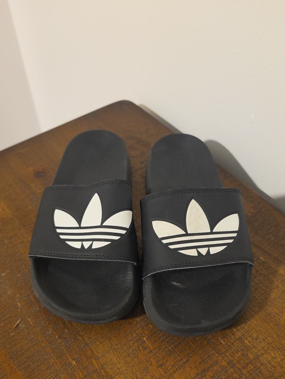 Adidas Kids Black Slides with White Trefoil Logo